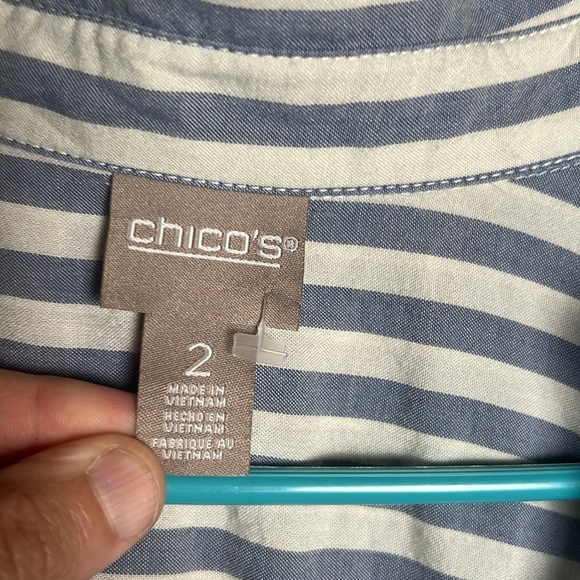 Chico's Blue and White Striped Button-Down Shirt - Picture 2 of 5